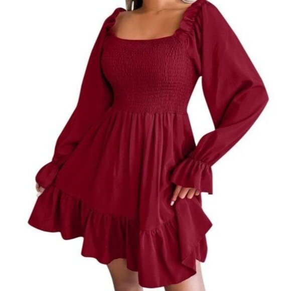 Alishebuy Womens Red Ruched A-Line Dress with Elasticated Bust S, Polyester NWT - Picture 1 of 8